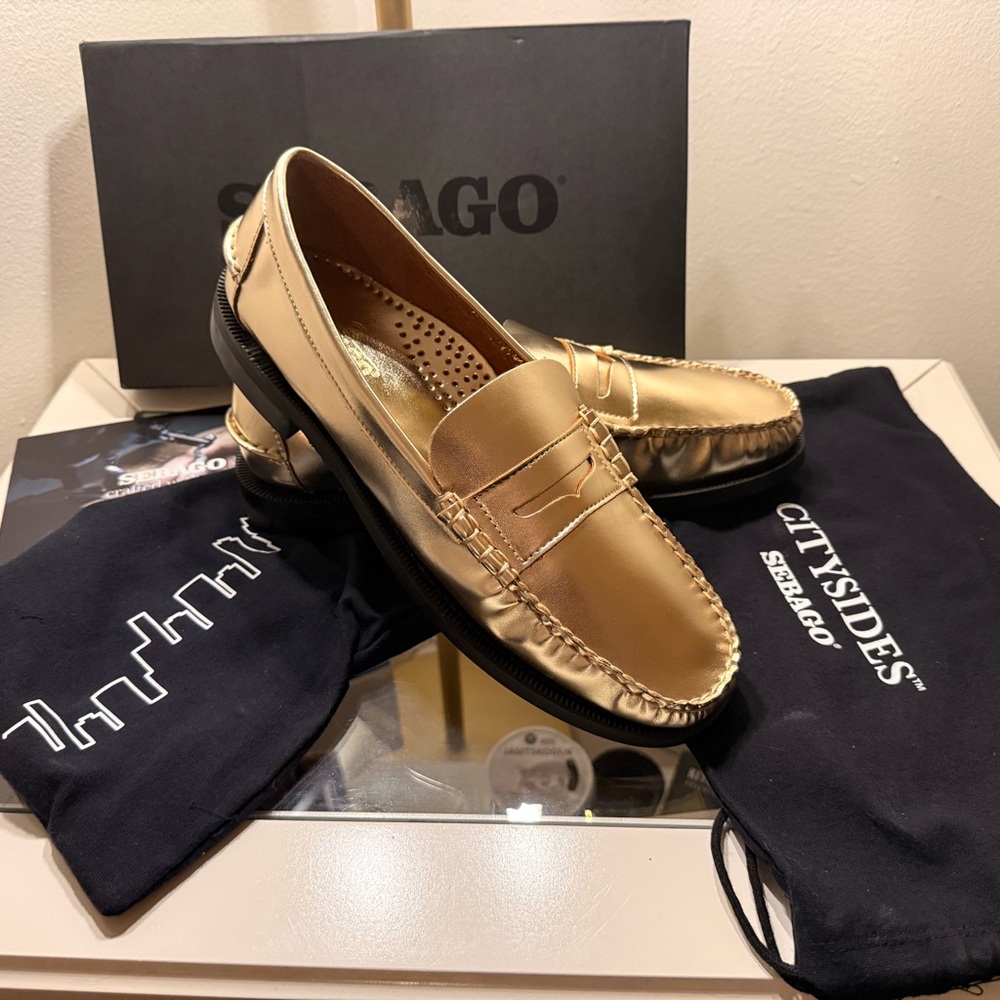 Sebago Dan Men’s Gold Leather Penny Loafers limited edition MET GALA size 10